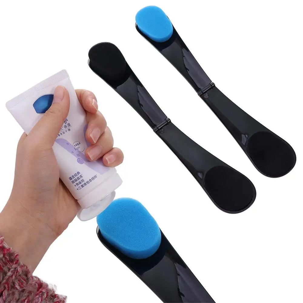 Easy To Use Foldable Sponge Back Applicator Long Handle Streak Free Bath Scrubber Reusable Portable Bathing Tool Travel