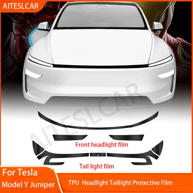 For Tesla Model Y Juniper 2026 TPU Blackened Headlight Taillight Foglight Protective Film Modification Black Color Changing Film