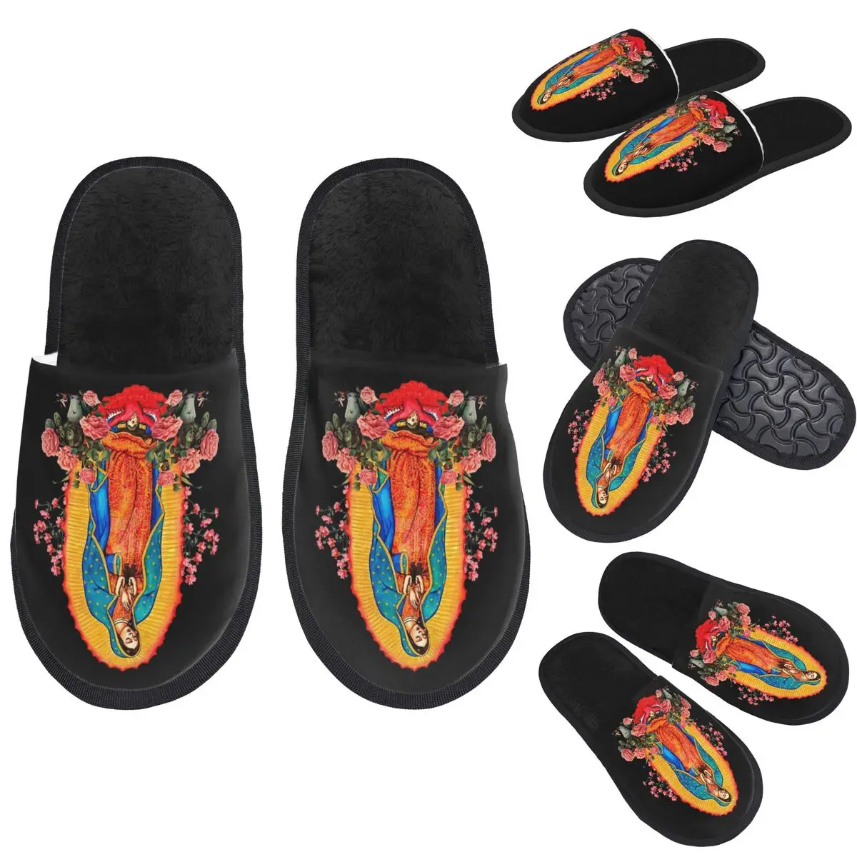 Custom Virgin Of Guadalupe Slippers Memory Foam Warm Soft Women House Slipper Indoor Fluffy Shoes