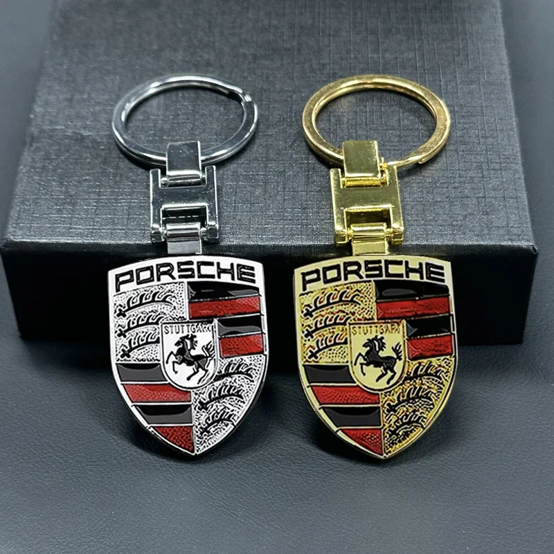 Car Emblem Keychain H Buckle Double-sided Key Ring For Porsche Cayenne Panamera Macan 911 718 Taycan Boxster Cayman 918 Pajun