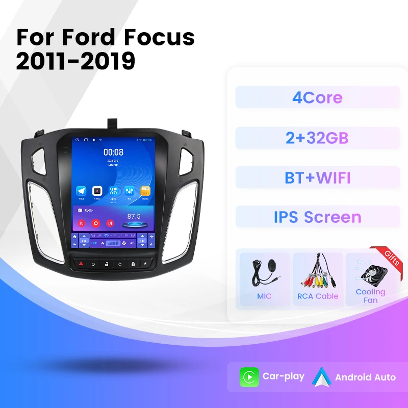 9.7 "Estéreo Rádio Do Carro Para Ford Focus 3 Mk 3 2011 2012 2013 2014 2015 2016 2017 2018 2019 Tesla Tela Carplay Android Auto GPS multimídia automotiva som automotivo bluetooth sistema inteligente carro radio carplay