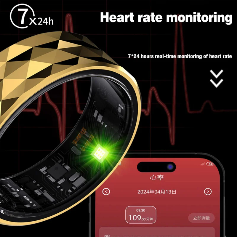 Anneau de suivi intelligent en temps réel, fréquence cardiaque, oxygène sanguin, sommeil, exercice multimode, compteur de calories, pas, fitness