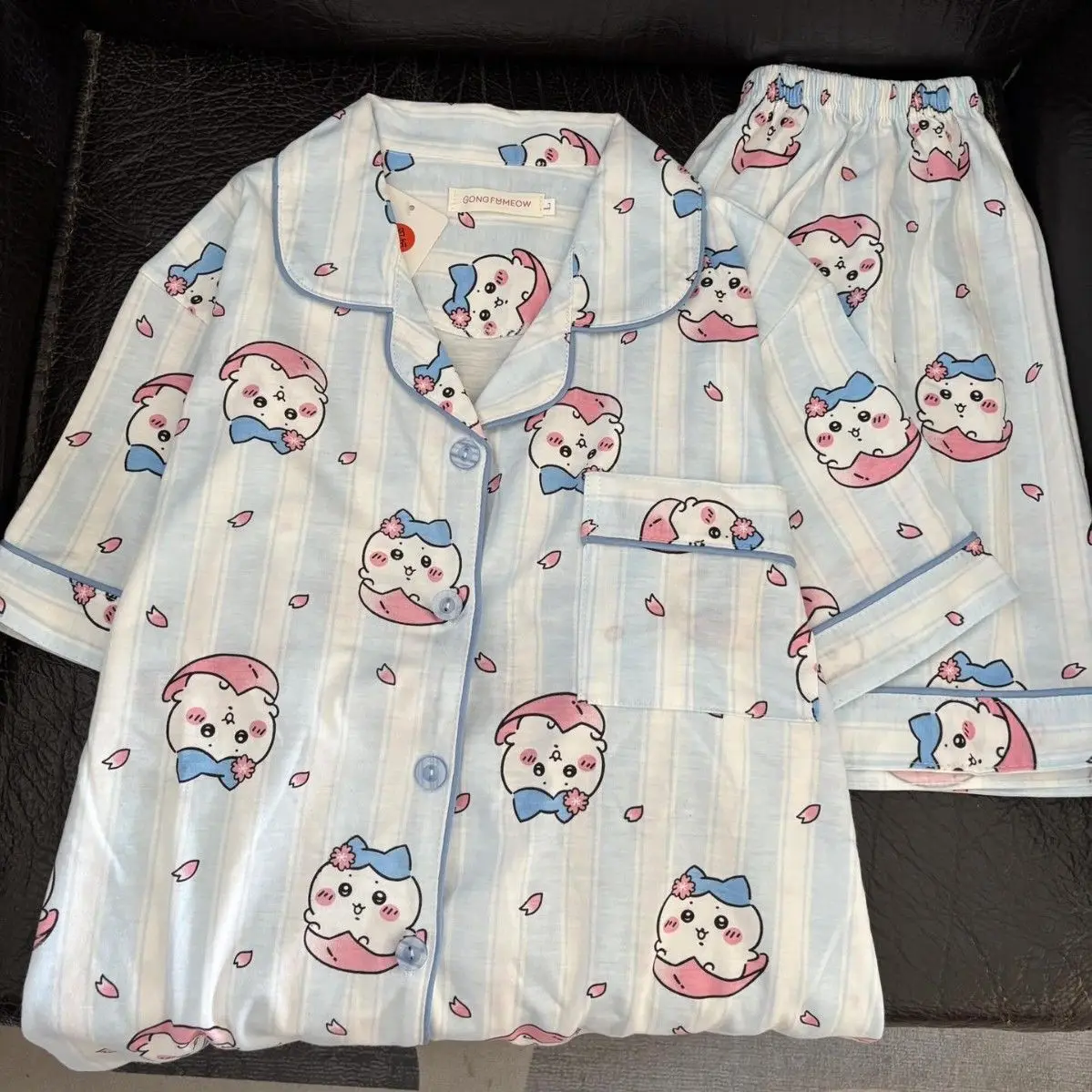 Japanese Chiikawa Pajamas Set Women Summer Usagi Sleepwear Cotton Short Sleeved Shorts Loungewear Cute Leisure Home Clothing