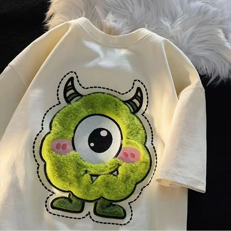 Children's Clothing Pure Cotton Cartoon Flocking Embroidered Short-Sleeved T-shirt Boys and Girls 2023 New Summer Top