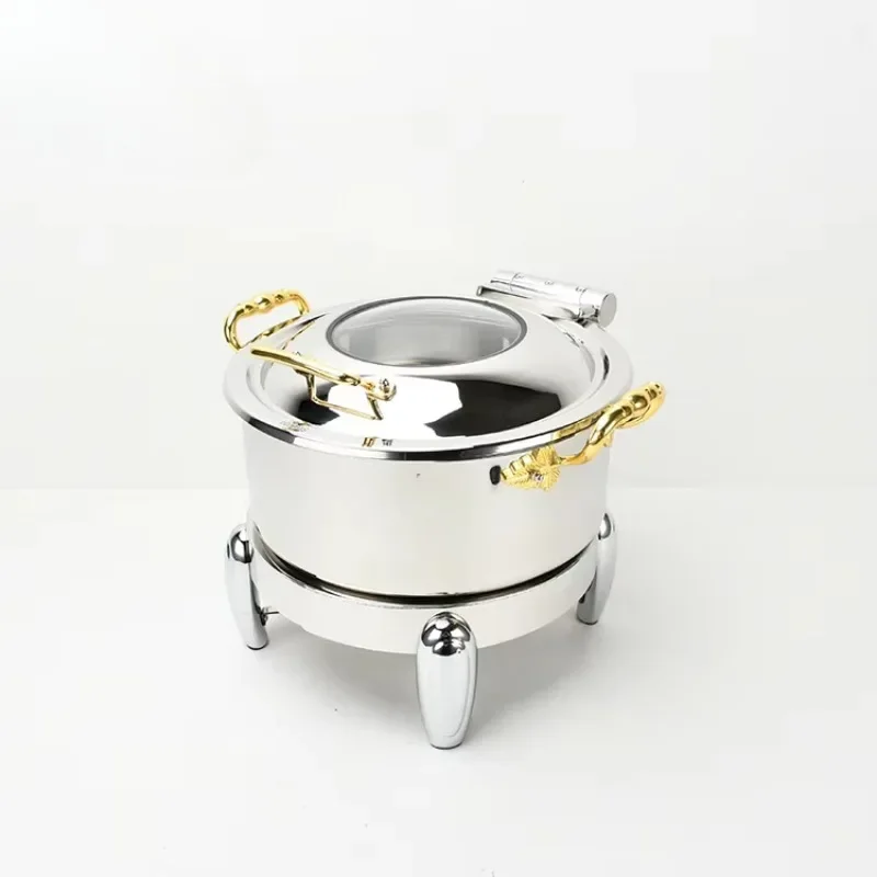 Hotel Supplies 3.5L 4.5L Stainless Steel 304 Buffet Soup Warmer Kettle Kitchen Serving Dish Gold Handle Chafing Dish