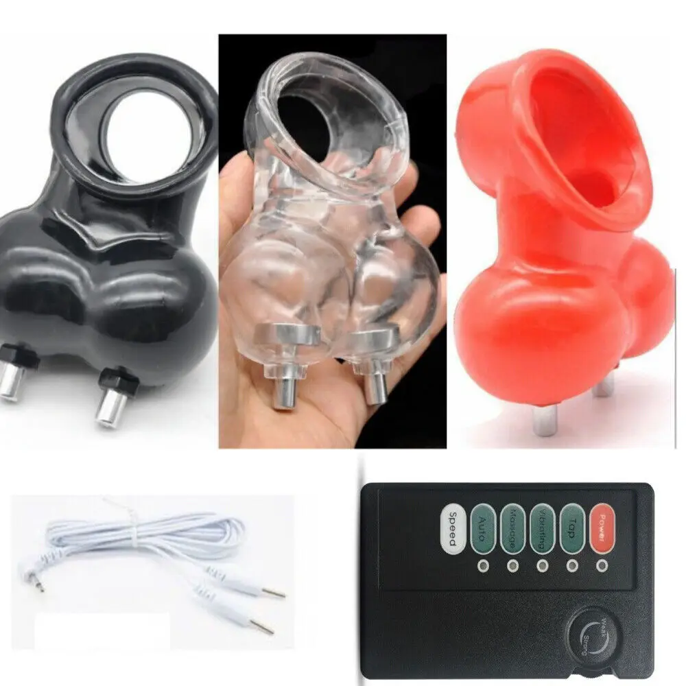 Electric Shock Testicle Stimulator Chastity Cage Male Electro Scrotum Pouch Bdsm Bondage Cock Scrotum Sleeve Trainer E-stim Toys