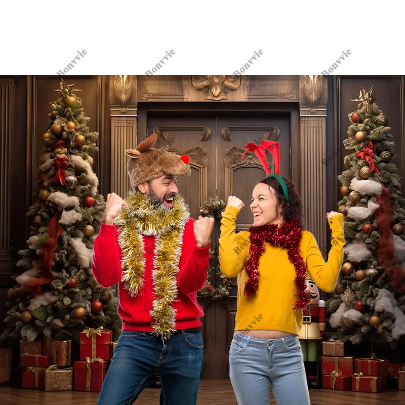 Bonvvie Christmas Shop Photography Background Nutcracker Soldier Gift Store Front Backdrop Winter Snowflake Decor Photo Studio