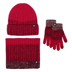 3pcs Men's Winter Hat Snood Gloves Set Women's Hat and Scarf set Gradient Ramp Red Blue Black Winter Cap Set Unisex