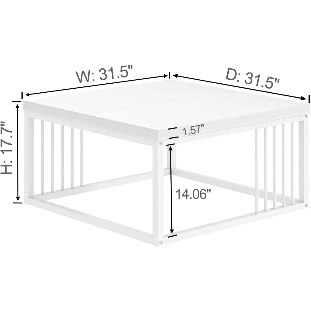 طاولة قهوة بيضاء، طاولة مركزية حديثة من الخشب والمعدن الريفي، طاولة شاي كوكتيل صناعية بسيطة لغرفة المعيشة، 31.5 بوصة #2