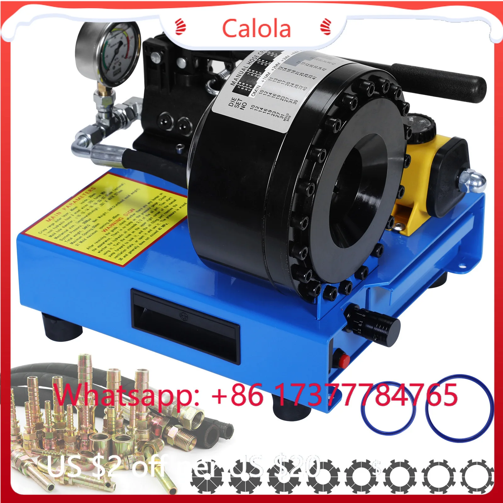 2000KN Portable Hydraulic Hose Crimping Machine 8 Sets Dies 0.24-1.1 Inch Industrial Automotive Crimper