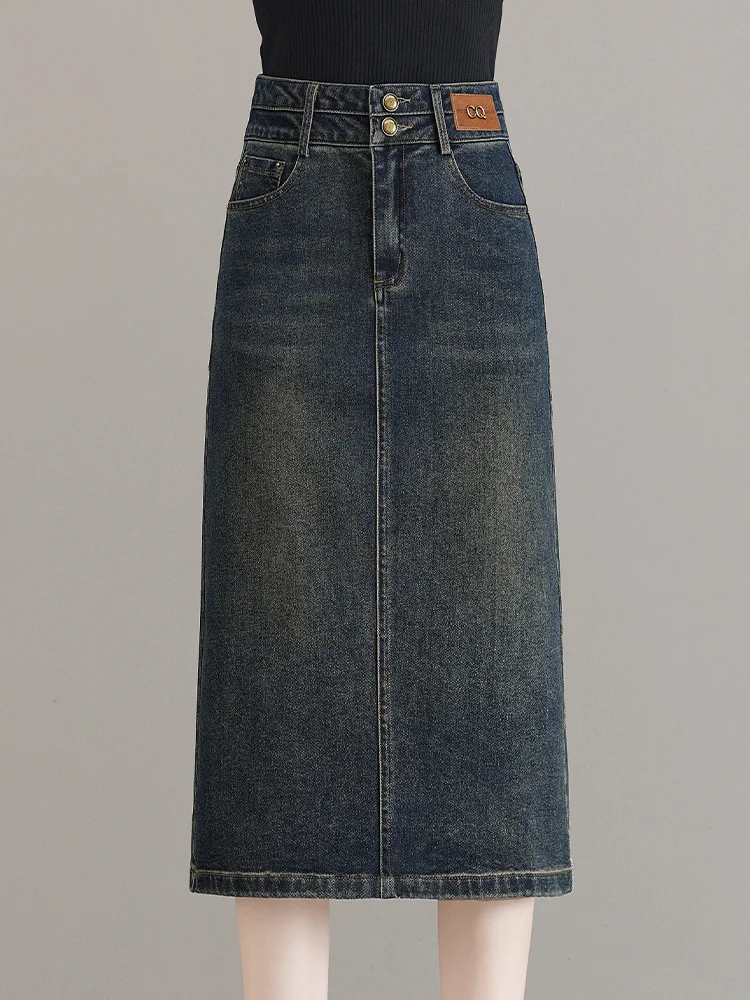 

High Waist A-Line Slit Denim Skirt Women's Spring Summer 2025 New Style Korean Version Casual Mid-Length One Step Skirt