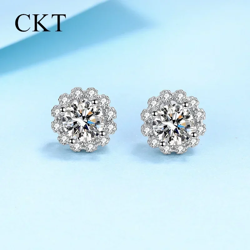 18K White Gold Stud Earrings for Women Pt950 Platinum 0.6-1ct Moissanite Diamond Earrings Simulation Ear Wedding Fine Jewelry