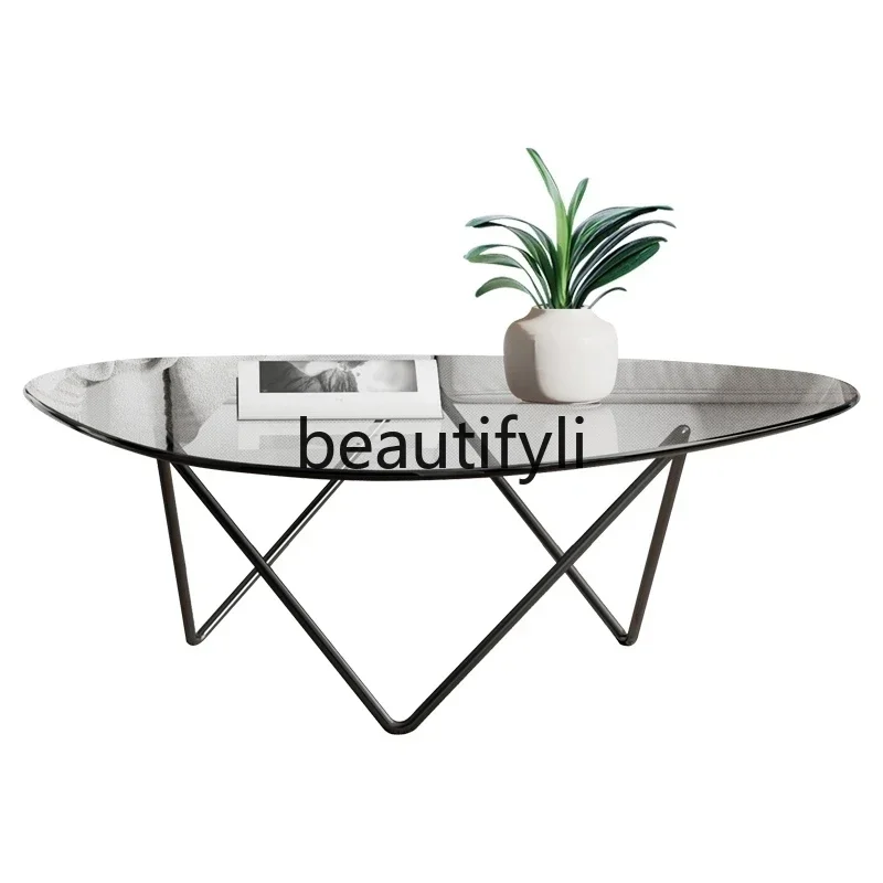 yj5 Nordic INS Tempered Glass Coffee Table Simple Modern Light Luxury Round High-End Feel Designer Side Table