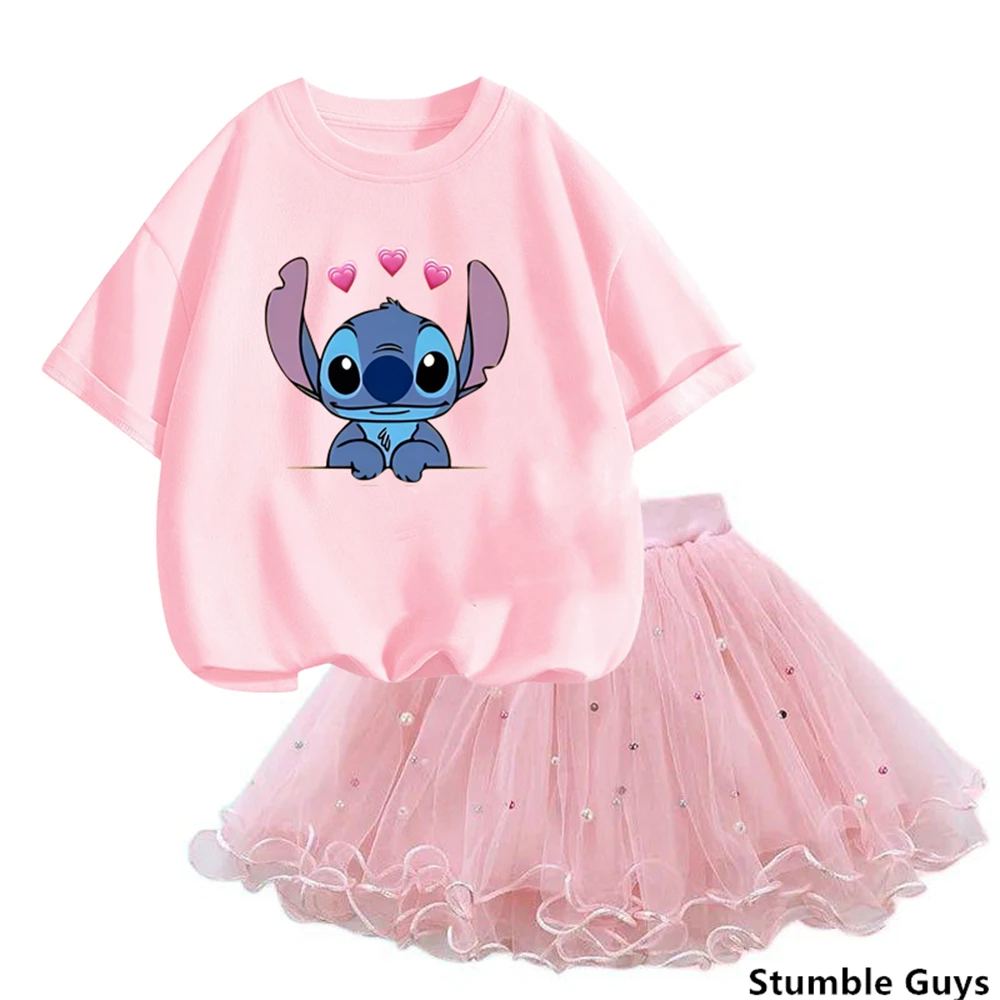 

Girls' Casual Dress Stitch Tshirt Set Girls Children's Princess Dresses Birthday Costume Party Top Cute Cartoon Kids Clothes