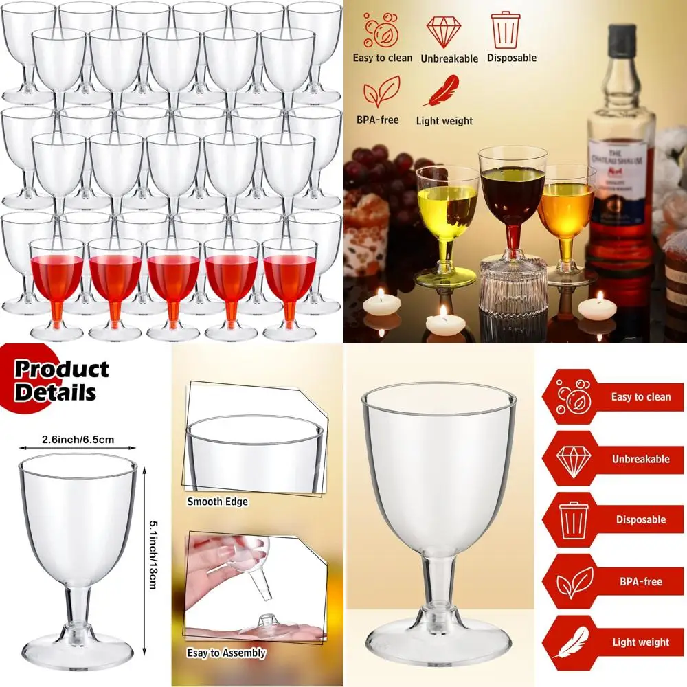 

Одноразовые пластиковые бокалы для вина, 200 упаковок, 6 унций, стеблированные чашки для свадьбы, дней рождения и свадебного душа
