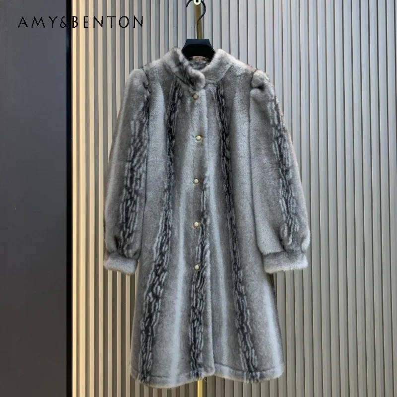 

Winter New Faux Coat Versatile European Mink Velvet Medium And Long Imitation Fur Integrated Thickened Wool Jaquetas For Women