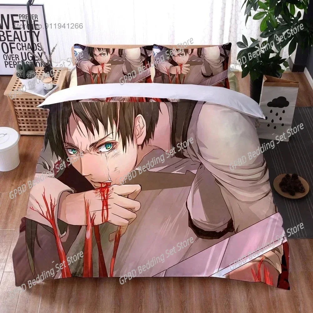 2024 Anime Attack On Titan Custom Duvet Cover Cartoon 3D Print Boys Bedroom Decor Gifts Quilt Cover Pillowcase Bedding Set