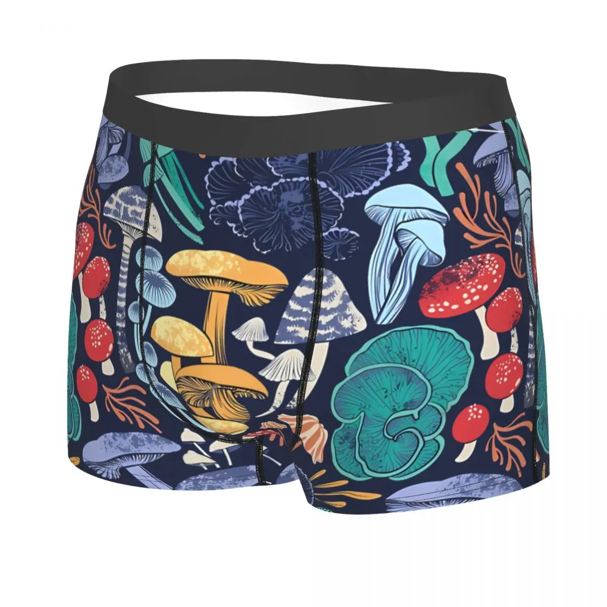 Midnight Blue Background MulticolOured Wild Mushrooms Men Boxer Briefs Highly Breathable Underpants High Quality Print Shorts