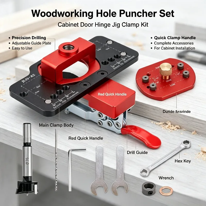 Adjustable Hinge Hole Locator Woodworking Cabinet Door Flap Hinge Drilling Positioning Auxiliary Hole Spacing Tool