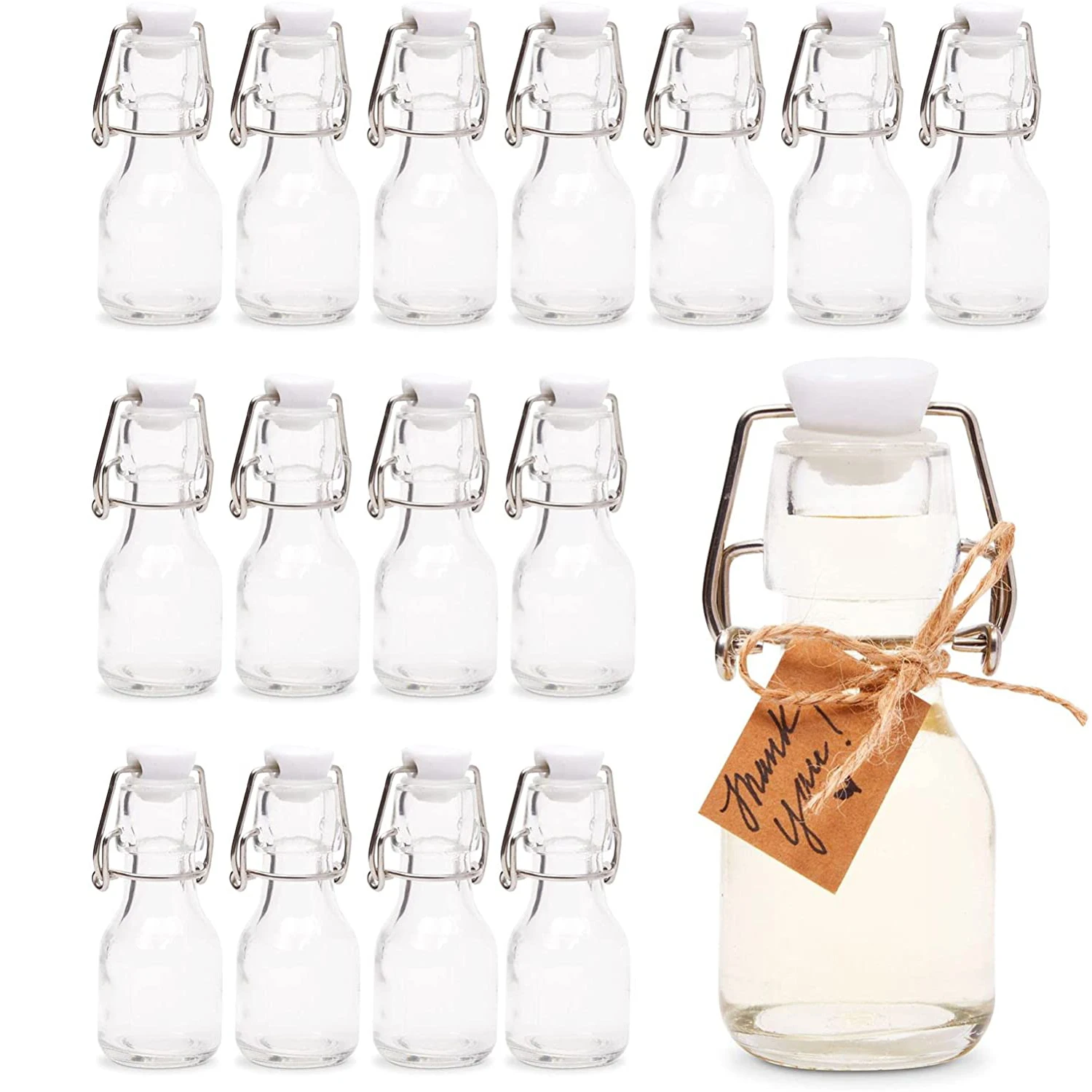 

10/16 Pcs 60ml Mini Swing Top Glass Bottles With Hang Tags And 1 Bundle Hemp Cord For Wedding Party Favors Décor