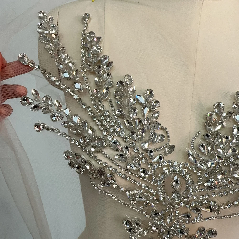 Handmade rhinestones  bodice applique sewing beads stones patches  for dress
