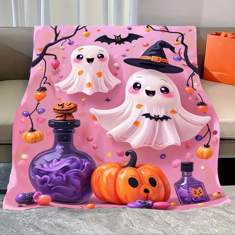 

Flannel Blanket-Soft Lightweight All-season Cute Halloween Ghost Pumpkin Blanket for Baby Soft Cozy Flannel Throw