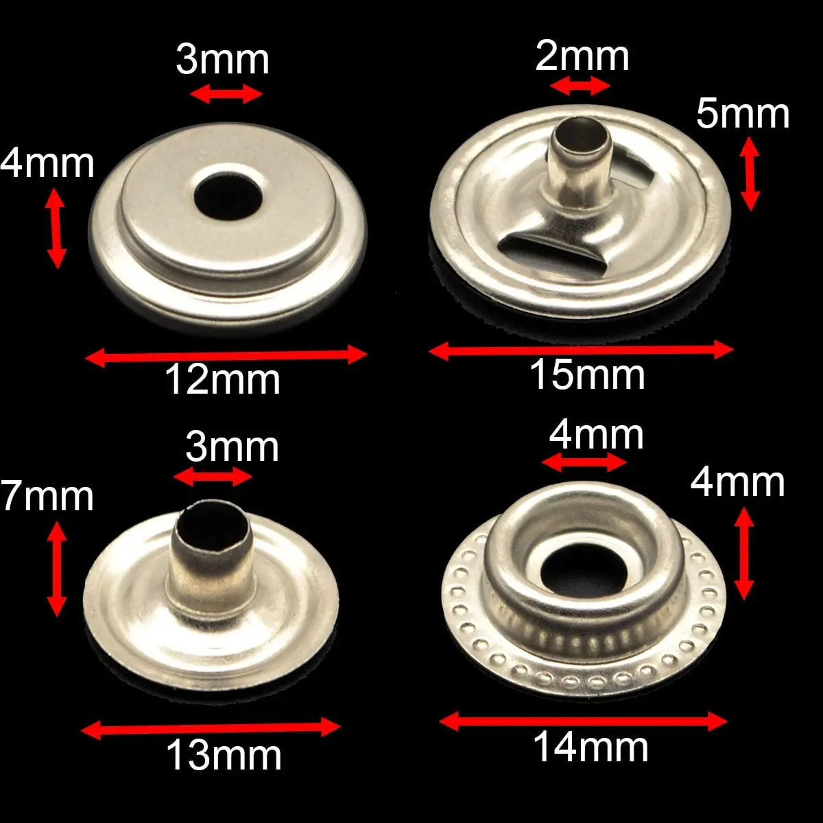 50 zestaw skórzane zatrzaski montażowe, 15mm metalowy przycisk zatrzaski zatrzaski z 3Setter narzędzia, skórzane zatrzaski na ubrania, kurtki