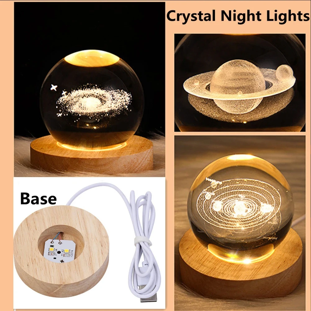 Luminous Crystal Ball LED Night Light Saturn Solar System 3D Moon Table Lamp USB Bedroom Atmosphere Lamp for Birthday Kid Gift