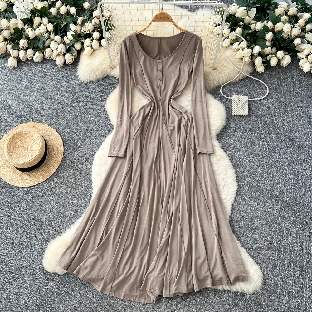 

Шикарное элегантное платье с круглым вырезом и пуговицами, элегантное корейское модное платье Vestidos, женская одежда