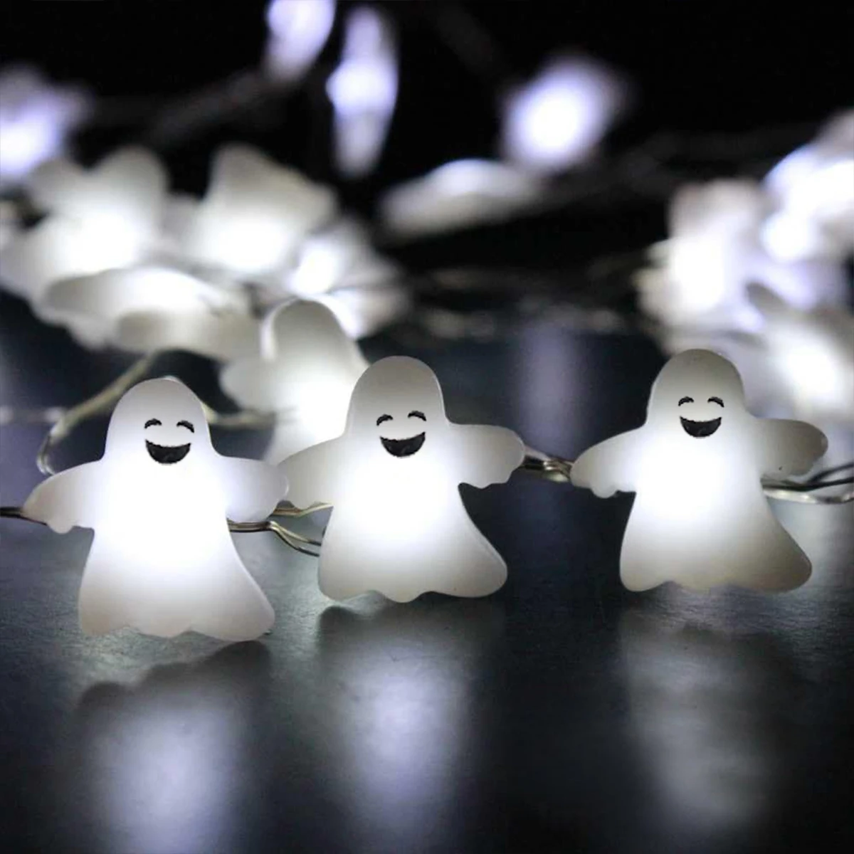 1pc LED Spooky Ghost Copper Wire String Light DIY Horrible Fairy Lamp Battery Powered For Home Bedroom Halloween Patry Decor
