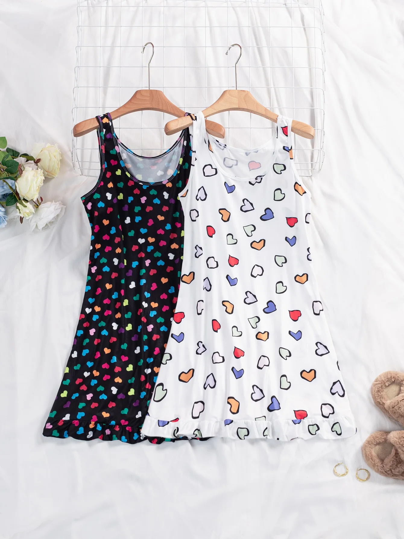 Nightgown Women Nightdress Sleeveless Printing Nightgowns Sweet Casual Sleepwear Pijamas Sleepdress 2024 Combination Set