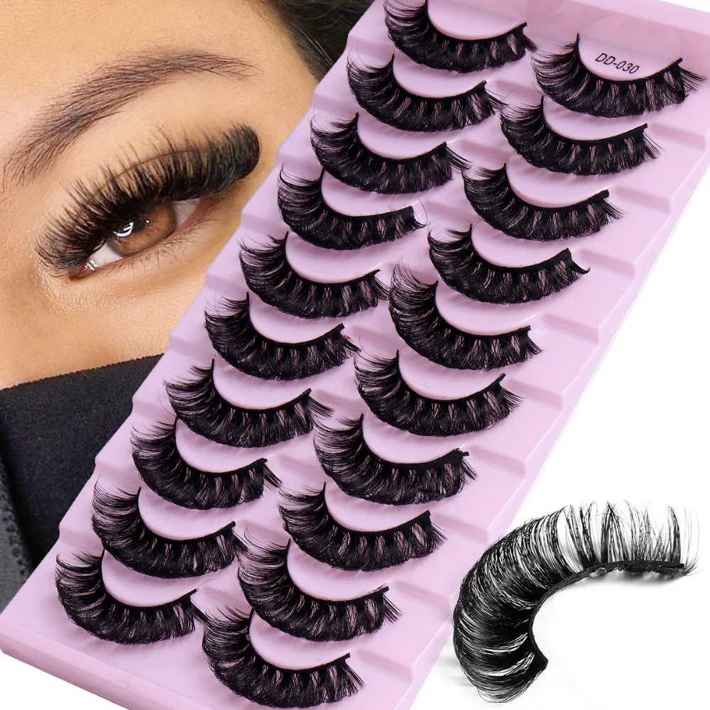 10 Pairs Russian Strip Lashes DD Curl Lashes 3D Eyelashes Reusable Fluffy False Lashes Russian Extensions