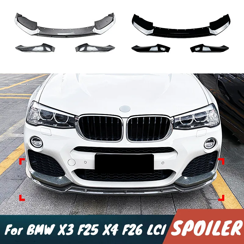 

Для BMW X3 F25 X4 F26 LCI M Sport 2014-2017 ABS пластик карбоновый черный автомобильный передний бампер сплиттер для губ комплект кузова спойлер отделка