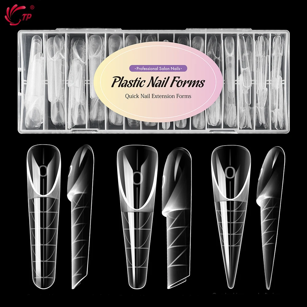 TP 120Pcs Space French Dual Forms 15 Sizes Almond Stiletto Clear Guide Lines Nail Extension Molds Hard Acrylic Nail Tips
