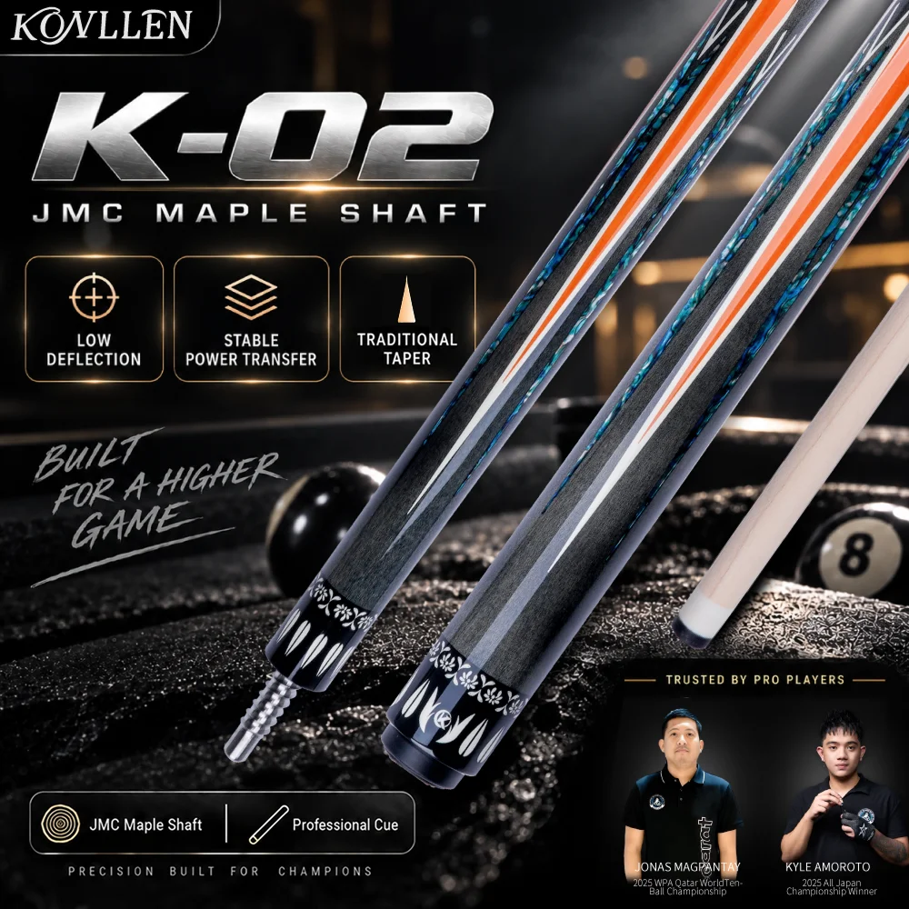 KONLLEN K-02 Pool Cue Stick 148cm JMC Maple 12mm Tip Titanium Alloy Joint for 9 Ball Low Deflection Wrapless Stable