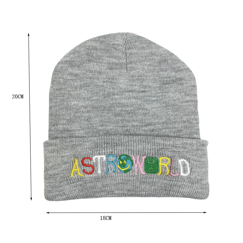 1pcs Beanie Astroworld Embroidery Knitted Hat Ski Warm Winter Unisex Hip Hop Hats Black White Red