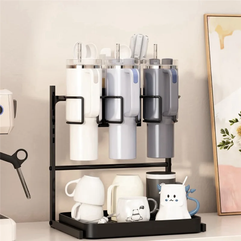 

A40Z-2-Tier Black Cup Holder For Cup Storage And Draining Kitchen Supplies Rack