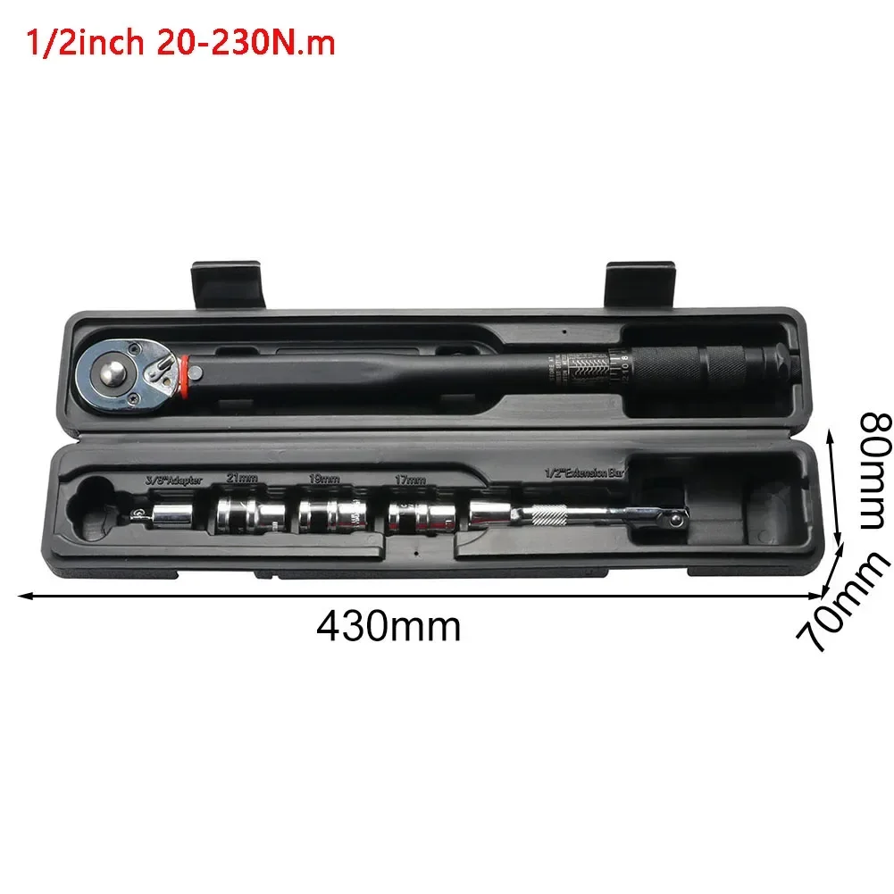 

1/2 Inch Drive Adjustable Torque Wrench Ratchet Tool for Auto Repair Projects Torque Options 20 230N m & 28 210N m