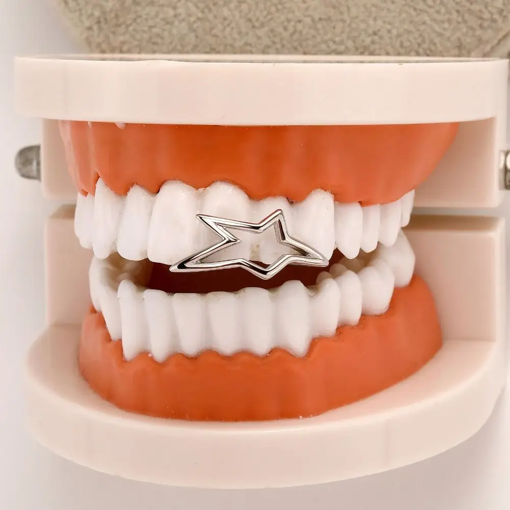 موضة النحاس غير النظامية ستار الأسنان Grillz الهيب هوب الشرير الجوف شوايات الأسنان لامعة يمكن ارتداؤها الخماسي الأسنان قبعات الرجال النساء #1