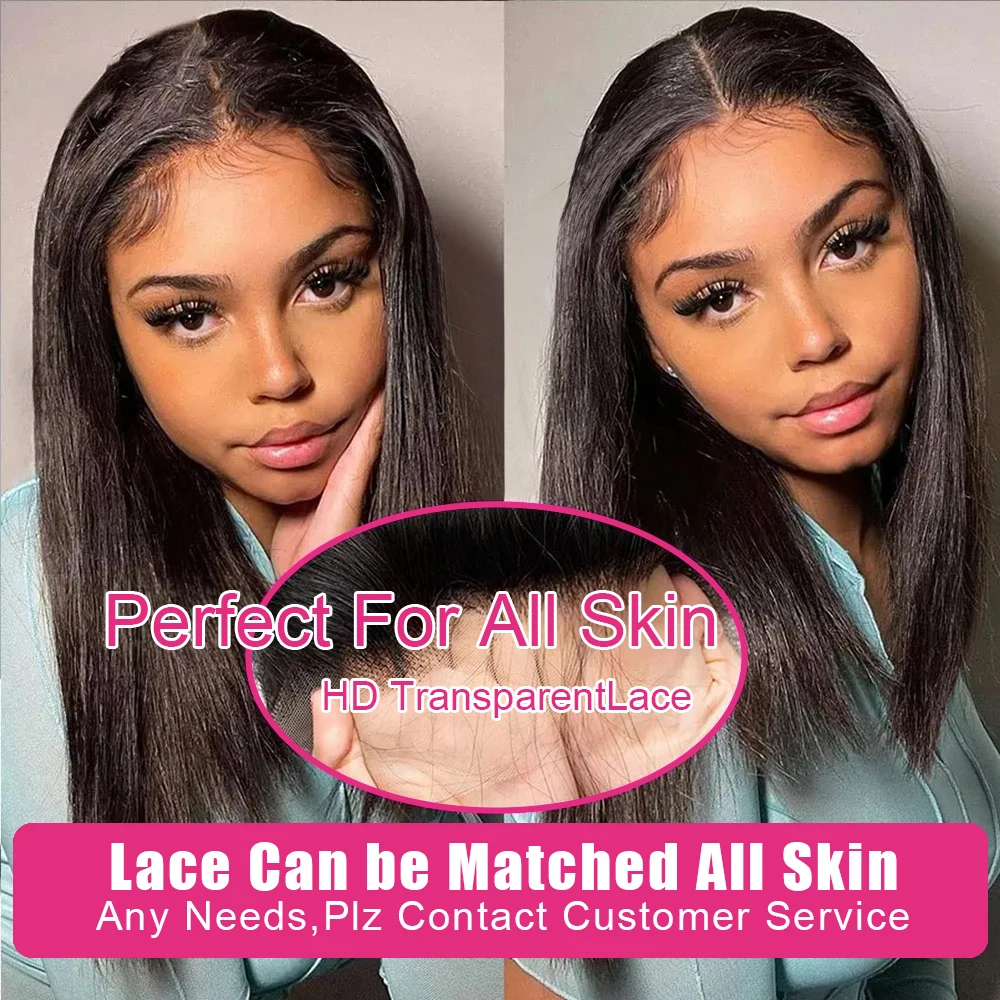 Straight Bob Brazilian Hair Lace Front Wig Short Bob Wig PrePlucked Natural Color 4×4 Lace Frontal Human Hair Wig For Women 180%