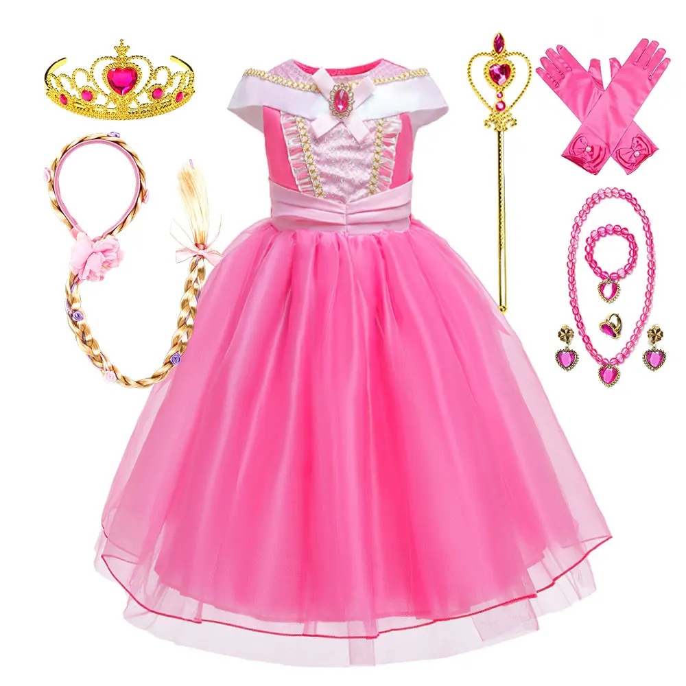 Rosa Aurora Ärmelloses Prinzessinnen-Kostüm Puffiges Kleid Karneval Purim Märchen Dornröschen-Outfit Halloween 2025 Cosplay