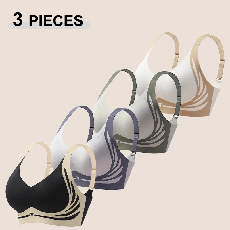 3Pcs/Set Women's Push Up Bras Seamless Comfortable Angel Wings Bras Set Soft V Neck Breathable Underwear Female No Wire Lingerie