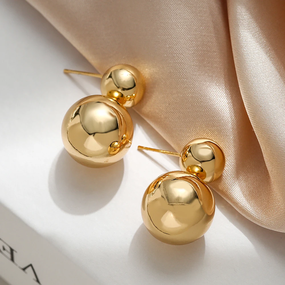 NEWBUY Unique Design Double Ball Shape Stud Earrings For Women High Polish Copper Jewelry