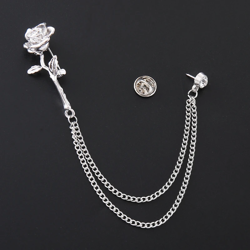 Neue Metall Rose Blume Brosche Strass Quaste Kette Anstecknadeln für Männer und Frauen Trendy Schmuck Anzug Hemd Abzeichen Zubehör – Detail 5