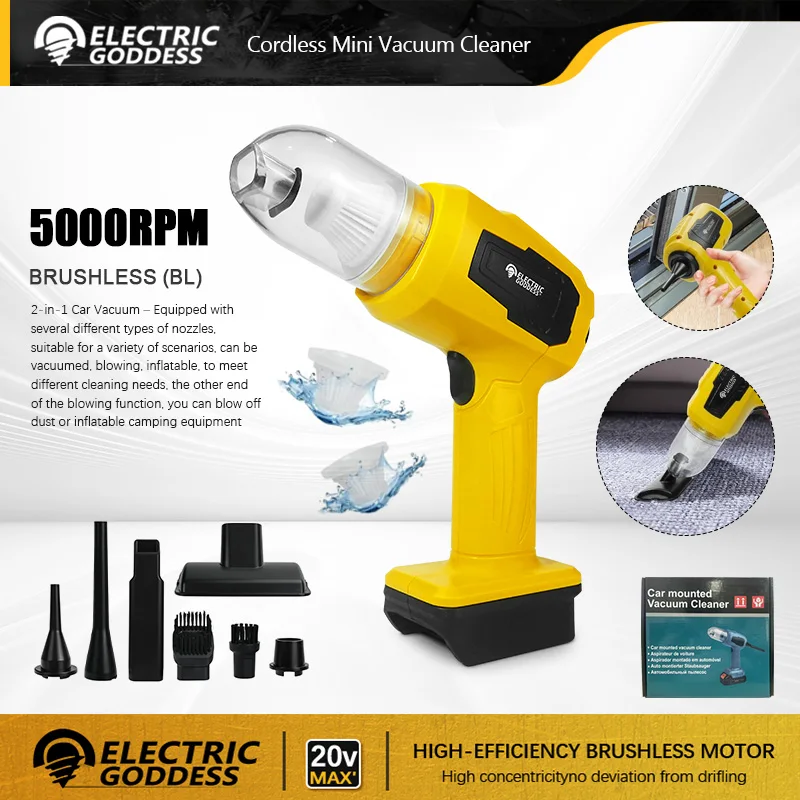 

Электрический мини-бесщеточный беспроводной пылесос Goddess, 6000 об/мин, многофункциональный домашний DIY для батареи Dewalt 20 В