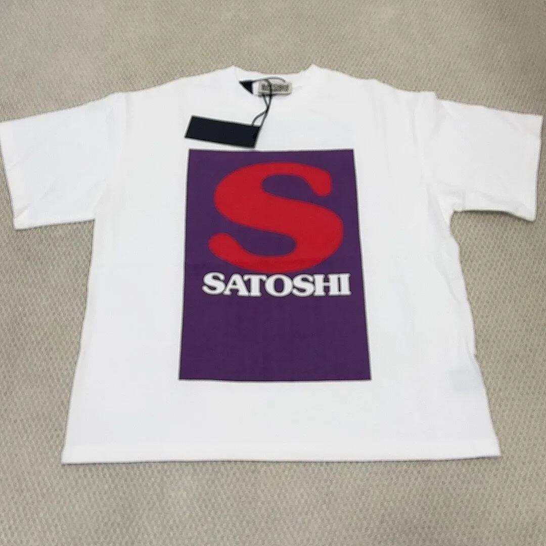 Heavy Duty Washed Cotton White Oversized SATOSHI Tshirts Square Box Alphabet Logo Print Summer Street Men Women Short Sleeve Tee