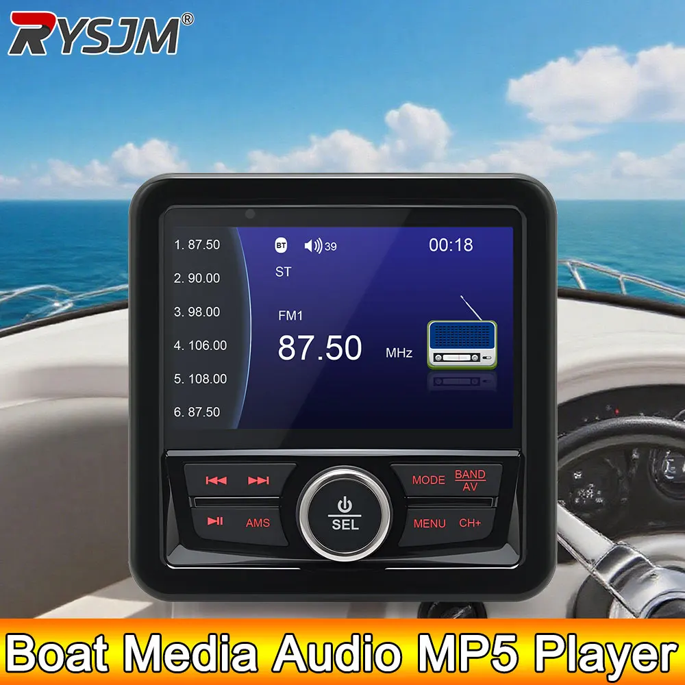 AD 4.3 inci Pemutar Media Audio Digital MP5 Radio Kapal Stereo FM AM RDS Kompatibel dengan Bluetooth IPX5 Tahan Air Untuk RV Kapal Pesiar