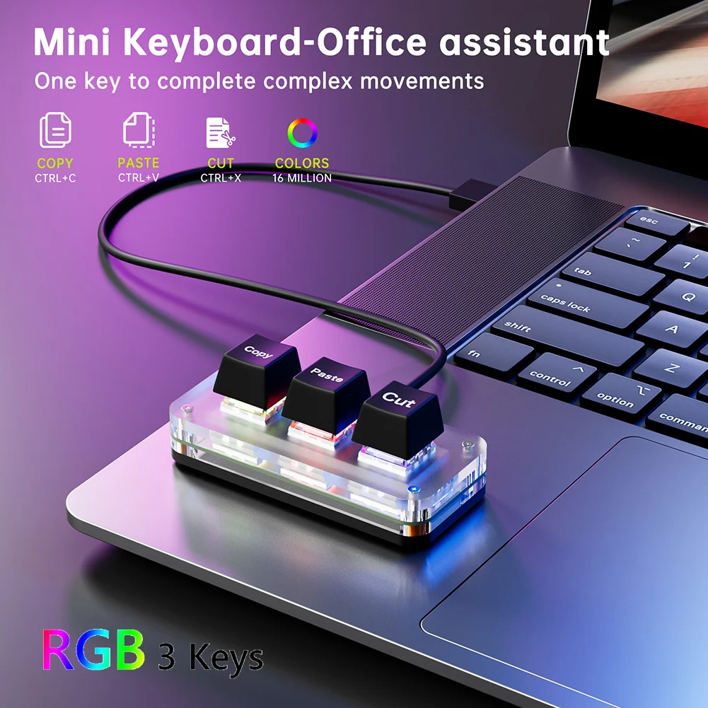 

Механическая игровая клавиатура 5-в-1 RGB Mini Cut Copy Paste с 3-клавишным Hotswap-механизмом, USB Type-C, для бухгалтерской работы или ритм-игр
