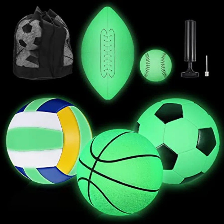 

5 Pcs Glow in The Dark Sport Ball Set for Adult Youth Official Size Light up Volleyball Football Basketball Soccer Ball Basebal