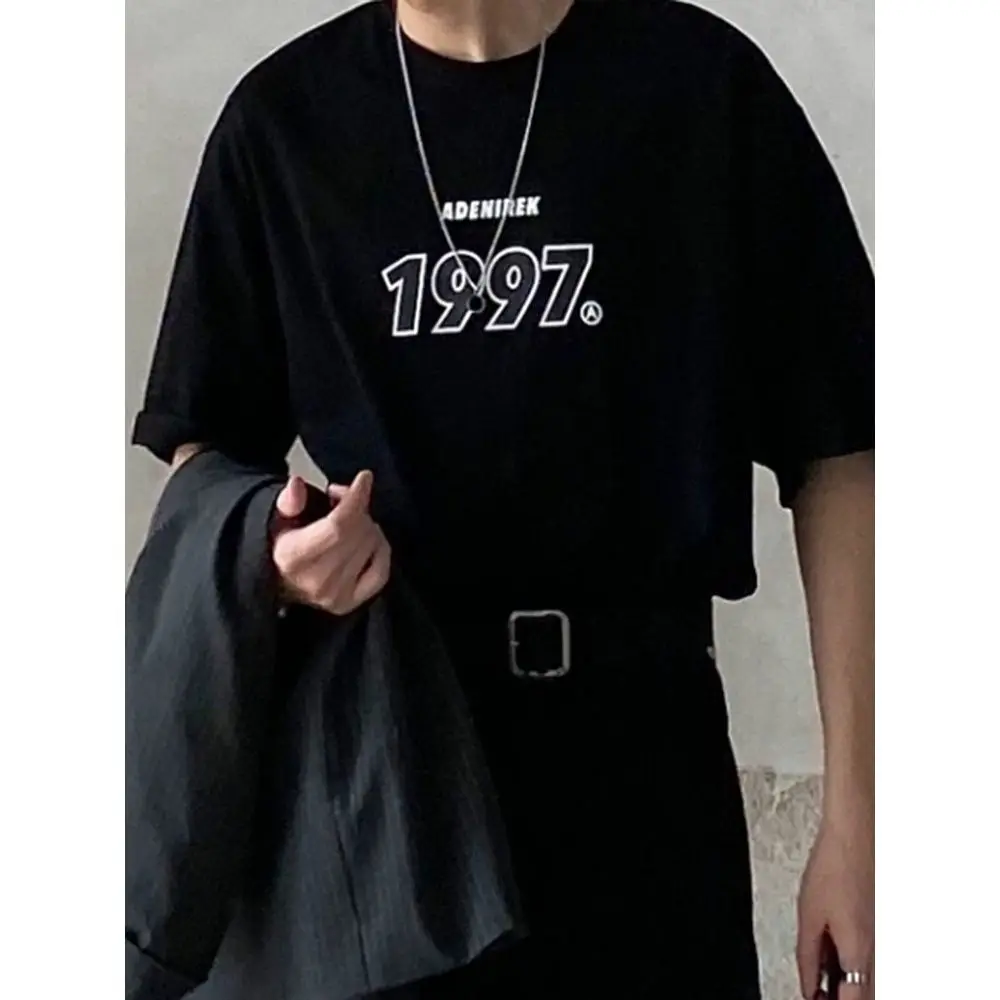 

Short-sleeved T-shirt for men 2024 new summer print retro Hong Kong style T-shirt Korean style trendy brand loose simple y2k top